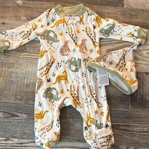 Baby Essentials Safari Print Footie and Hat Set